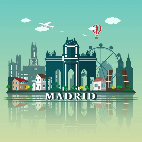 Modern Madrid város Skyline Design. Spanyolország — Stock Vector