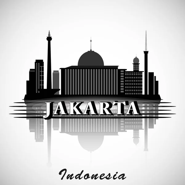 Desain modern Jakarta City Skyline. Indonesia - Stok Vektor