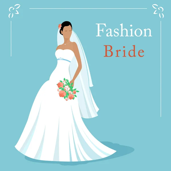 ベクトルのファッションのイラスト白いウェディング ドレスを着て、花束を持って美しい花嫁。Eps 10 — ストックベクタ