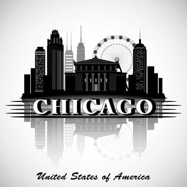 Chicago Illinois şehir manzarası siluet. Tipografik Tasarım — Stok Vektör