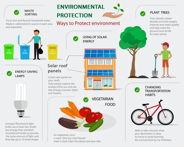 Infographic van de bescherming van het milieu. Platte concept van manieren om het milieu te beschermen. Ecologie infographic — Stockvector