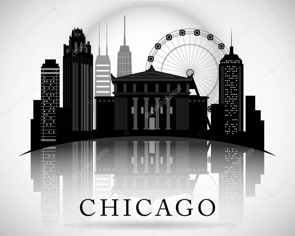 Chicago Illinois city skyline silhouette. Typographic Design 