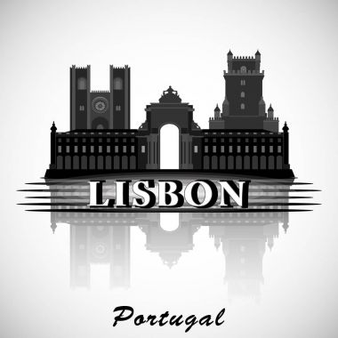 Modern Lizbon şehir manzarası tasarım. Portekiz 