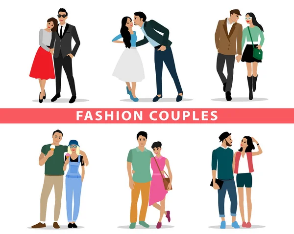 Fashion couples. People characters set — Stock Vector