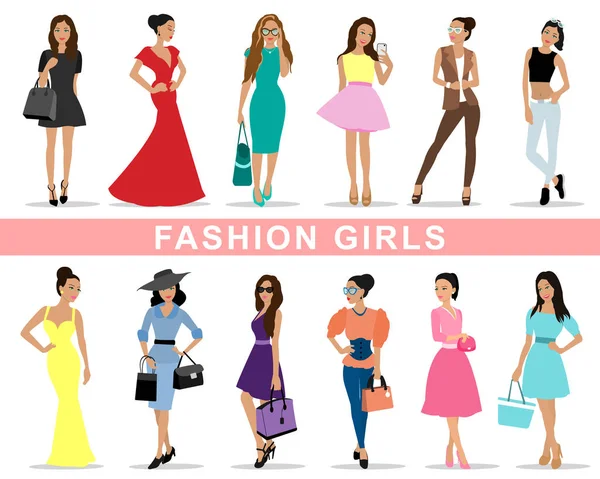 Beautiful fashion girls set — Stock Vector