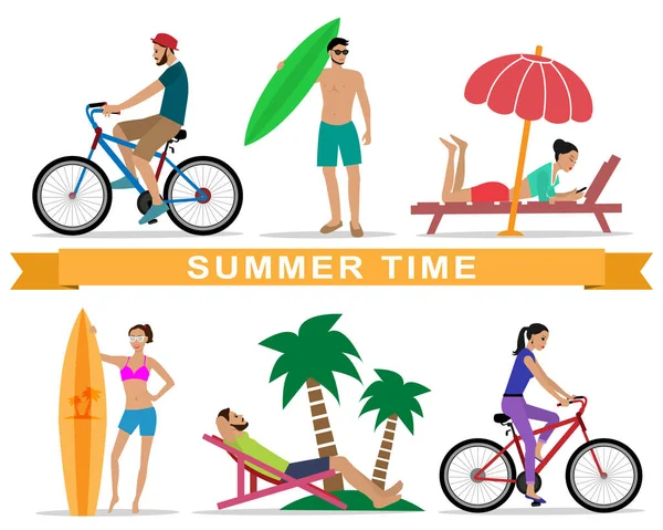 Insanlar yaz tatili rahatlatıcı — Stok Vektör