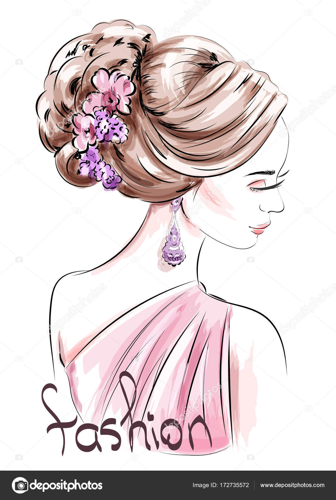Beautiful hand drawn woman with cute hairstyle. Sketch. Fashion illustration. Stock Vector Image by ©Marisa_ #172735572 Beautiful hand drawn woman with cute hairstyle. Sketch. Fashion illustration. Stock Vector Image by ©Marisa_ #172735572