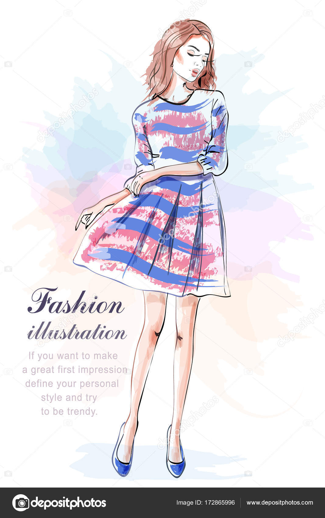 depositphotos 172865996 stock illustration cute stylish young girl in
