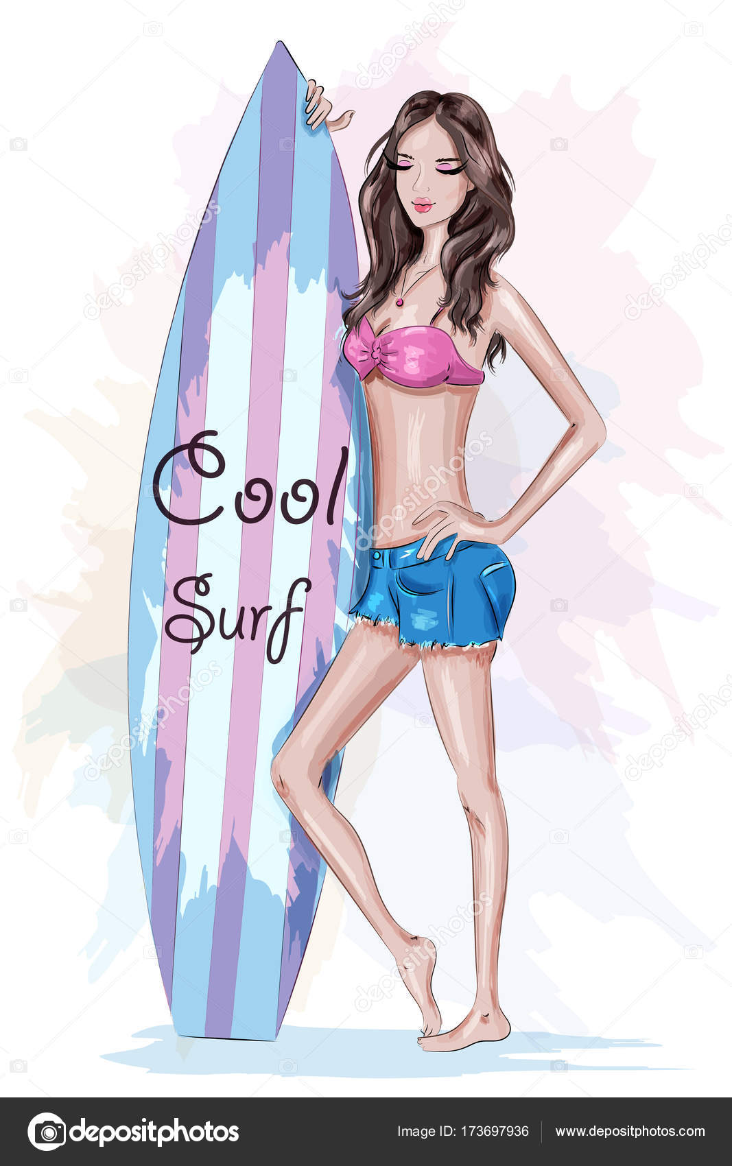 絵 手描き ドローイング 赤いビキニ姿の女性 手描きのセクシーな日本の