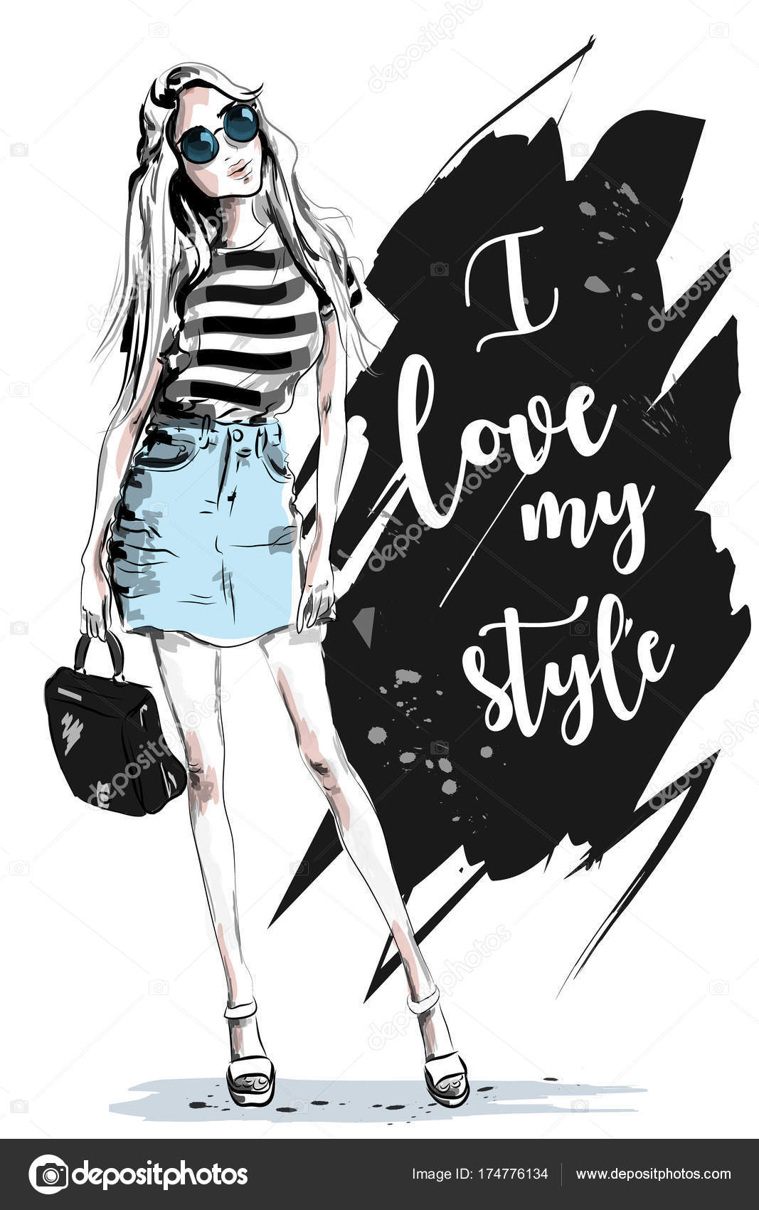 Fashion Woman Slogan Background Stylish Beautiful Girl Fashion Clothes  Sketch Stock Vector Image by ©Marisa_ #174776134