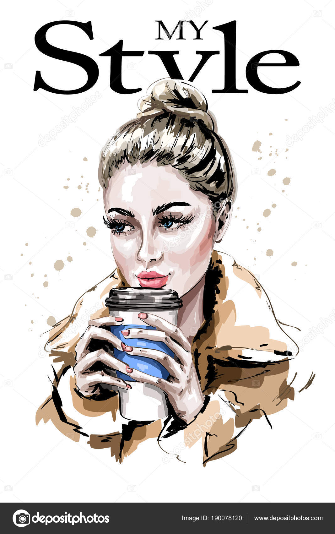 Mulher jovem e bonita com uma xícara de café de plástico na mão