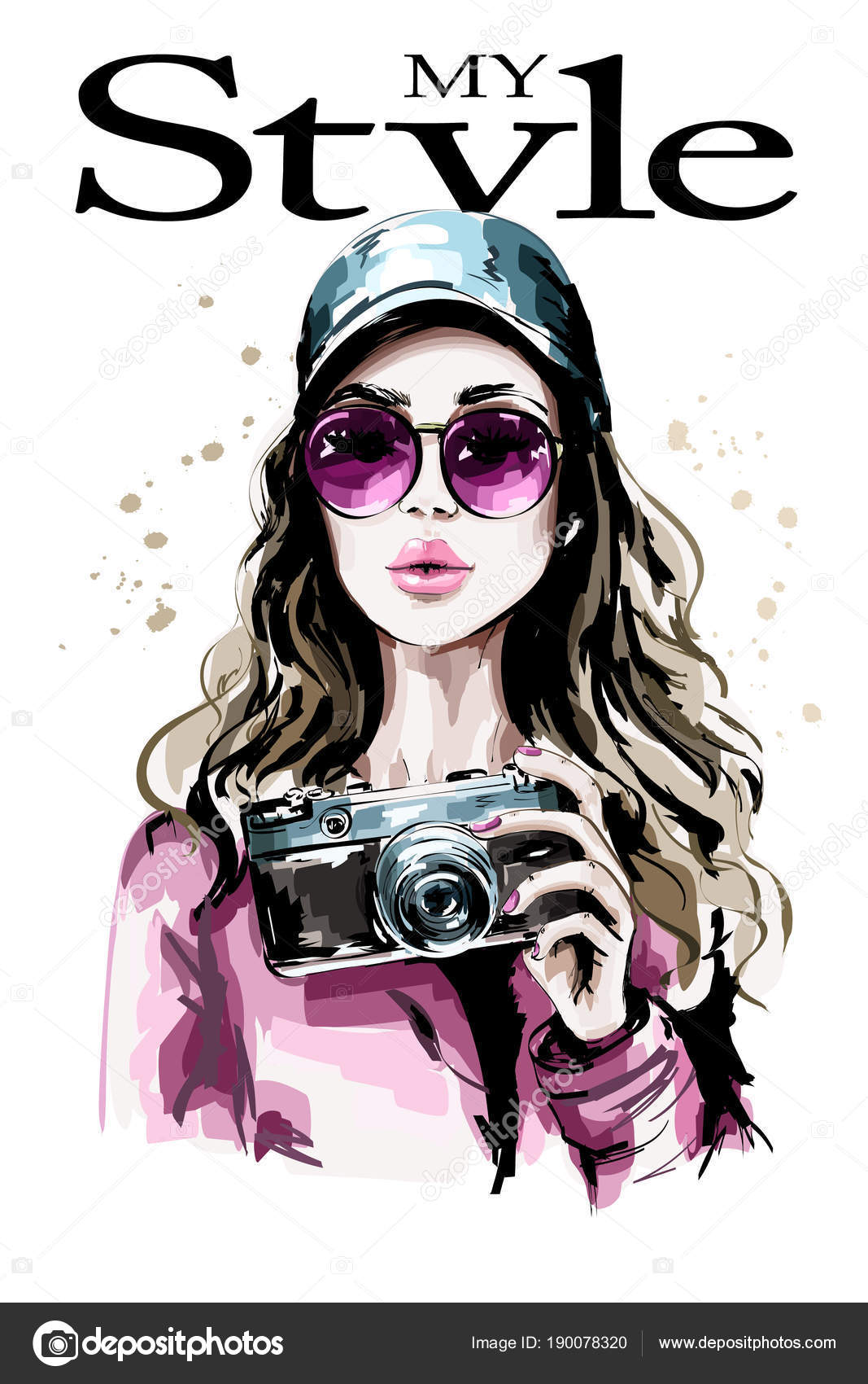 Hand Drawn Beautiful Young Woman Portrait Fashion Woman