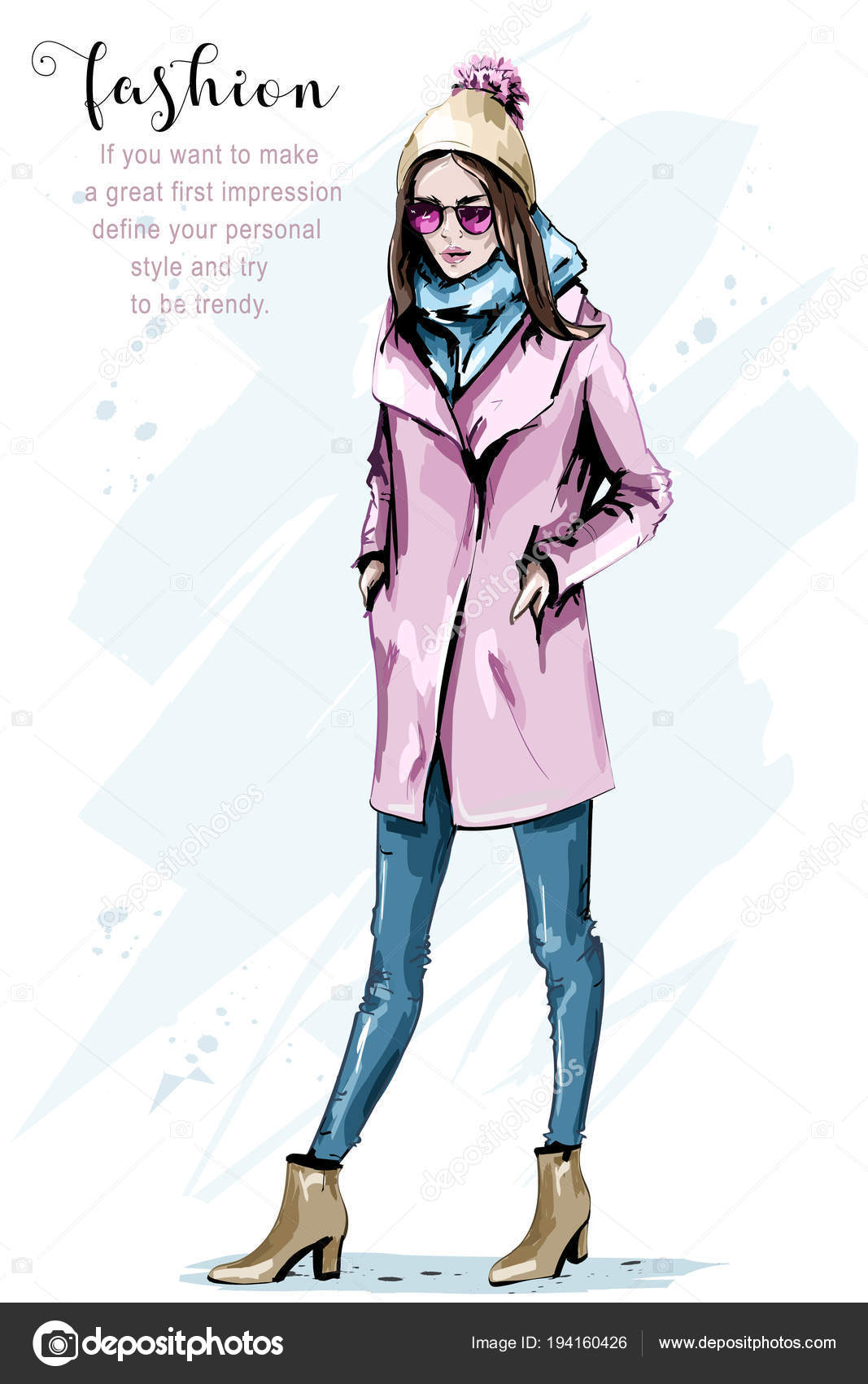 Illustration of beautiful girl ,beautiful full-body portrait of