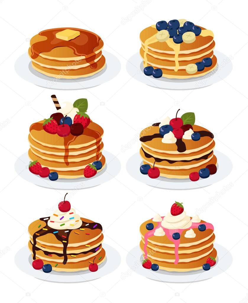 Set of hotcakes with fruits