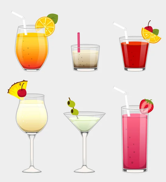 Cocktail Set Fruits Alcohol — Stock Vector