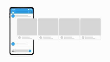 Sosyal medya tasarım konsepti. Sosyal ağ üzerinde arayüz atlıkarınca sonrası ile Smartphone. Modern düz stil vektör illüstrasyon.