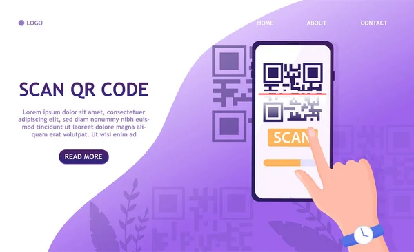 Skenujte Kód Telefon Mobilní Čtečka Čárových Kódů Skener Ruce Výplatní — Stockový vektor