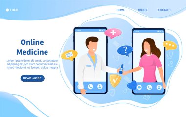 Modern tıp teknolojisi konsepti. Genç bir kadının telefon ekranında bir doktora danışması. Teletıp Kadınları danışma doğum kontrolü, adet döngüsü düz vektör ilülasyonu.