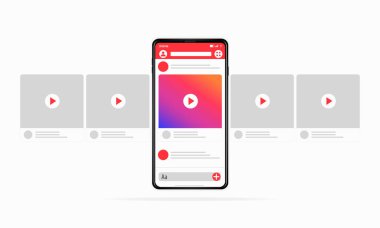 Atlıkarınca arayüzü konseptine sahip akıllı telefon sosyal ağdaki SMM ekranında renkli gradyan Tüm nesneleri izole etmek çok kolay gerçekçi bir şekilde çizilmiş akıllı telefon