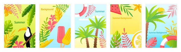 Set of six Colorful Summer Layout design Greeting Cards. Suitable for banner, cover book, poster. Easy to edit. Can be for printing or web design. Light pleasant summer colors Flat Vector Illustration — Stock Vector