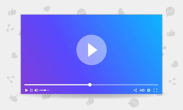 Цветной шаблон макета на сером фоне с голубым светящимся градиентом. Концепция видеоплеера. Потоковый интерфейс. Каркас для Blogging Интерфейс видео сервиса Онлайн медиа Векторная иллюстрация — стоковый вектор