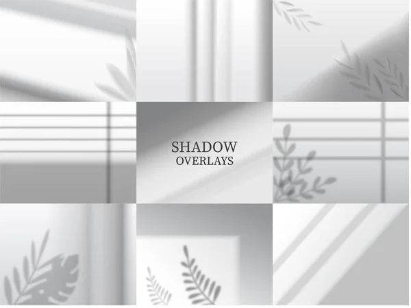 Shadow Overlays Mockups for presentations. Set with the effect of sun shadow. Natural and organic light effects. Realistic and well drawn. Isolated and Easy to edit. Vector illustration — Stock Vector