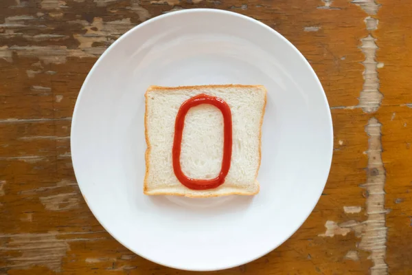 Pan Del Desayuno Escrito Número Por Ketchup Plato Escritura Conjunto — Foto de Stock