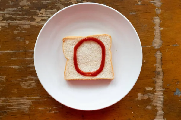 Bread Breakfast Written Ketchup Write Plate Number Special Characters Set — Stock Photo, Image