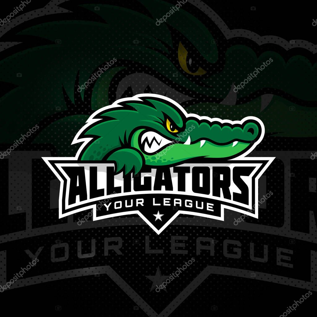 Alligator mascot for a sport team on a dark background. Vector illustration.