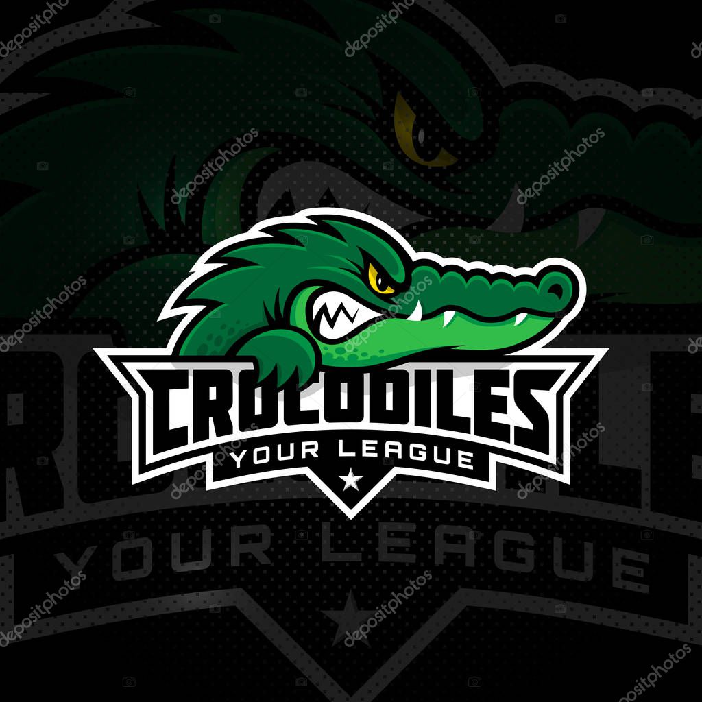 Crocodile mascot for a sport team on a dark background. Vector illustration.
