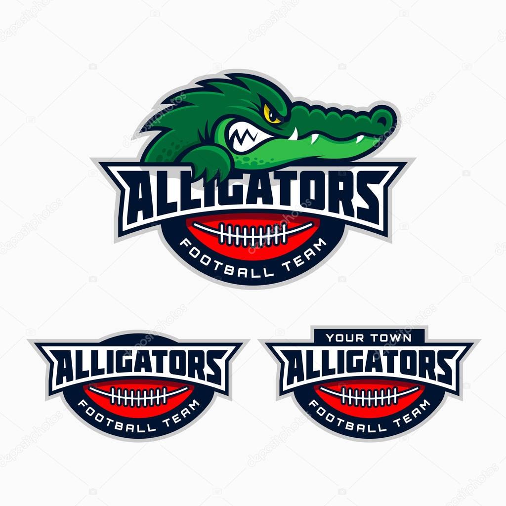 Set of alligator mascot for a football team. Vector illustration.