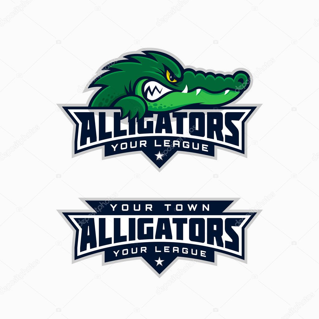 Set of alligator mascot for a sport team. Vector illustration.