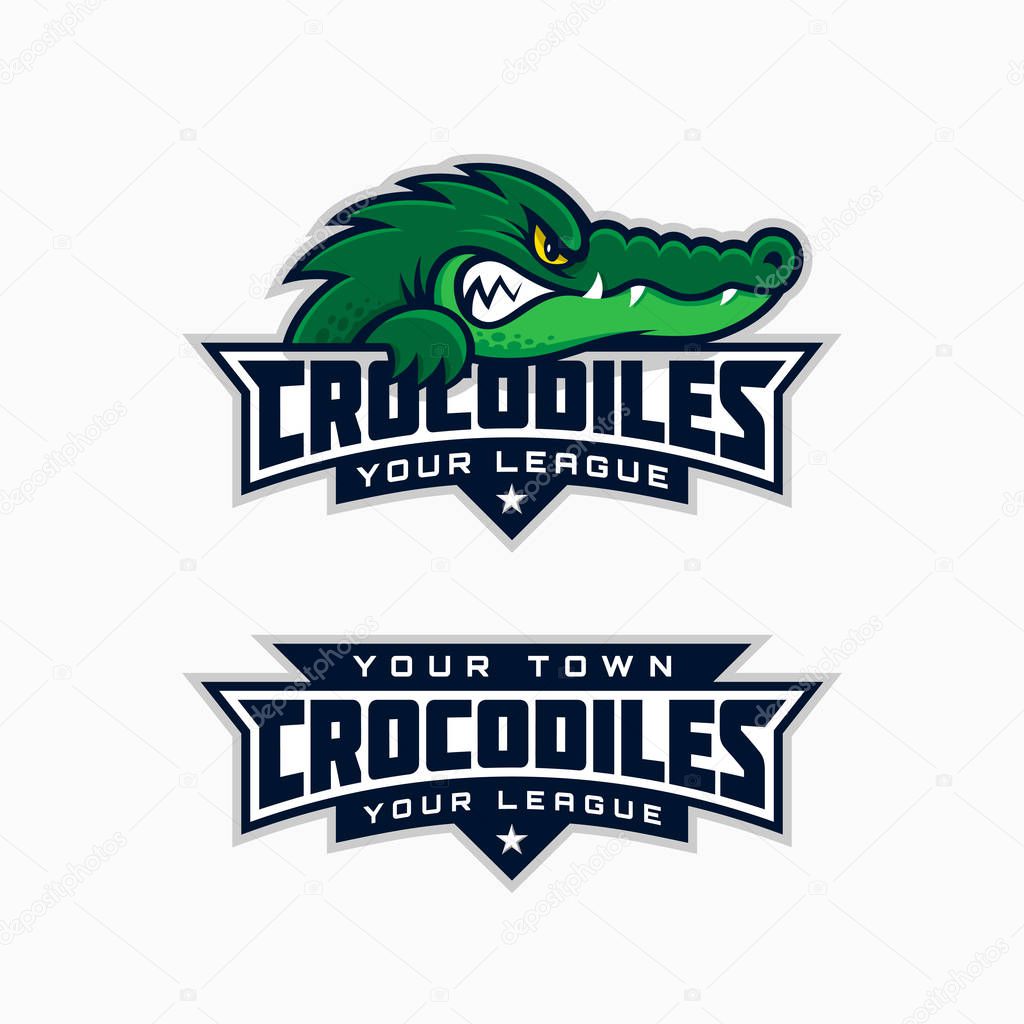 Set of crocodile mascot for a sport team. Vector illustration.