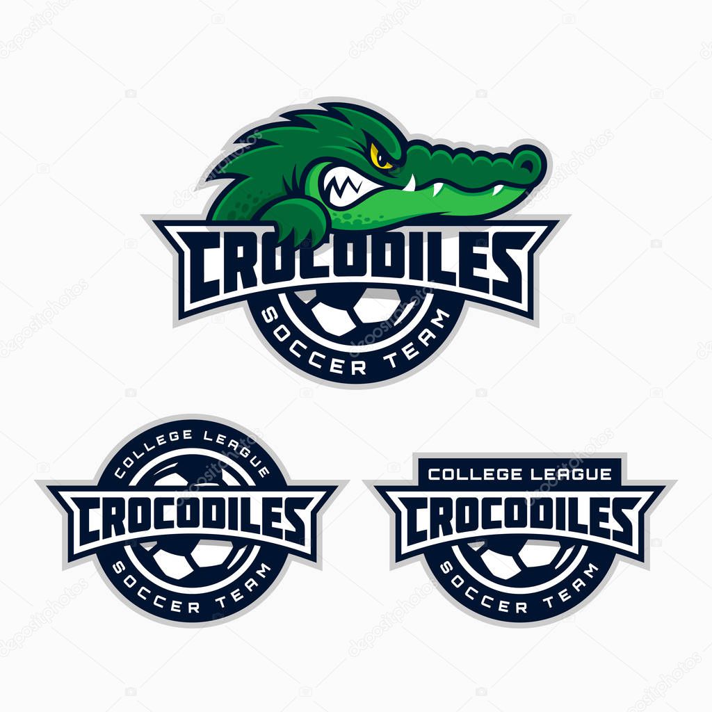 Set of crocodiles mascot for a soccer team. Vector illustration.