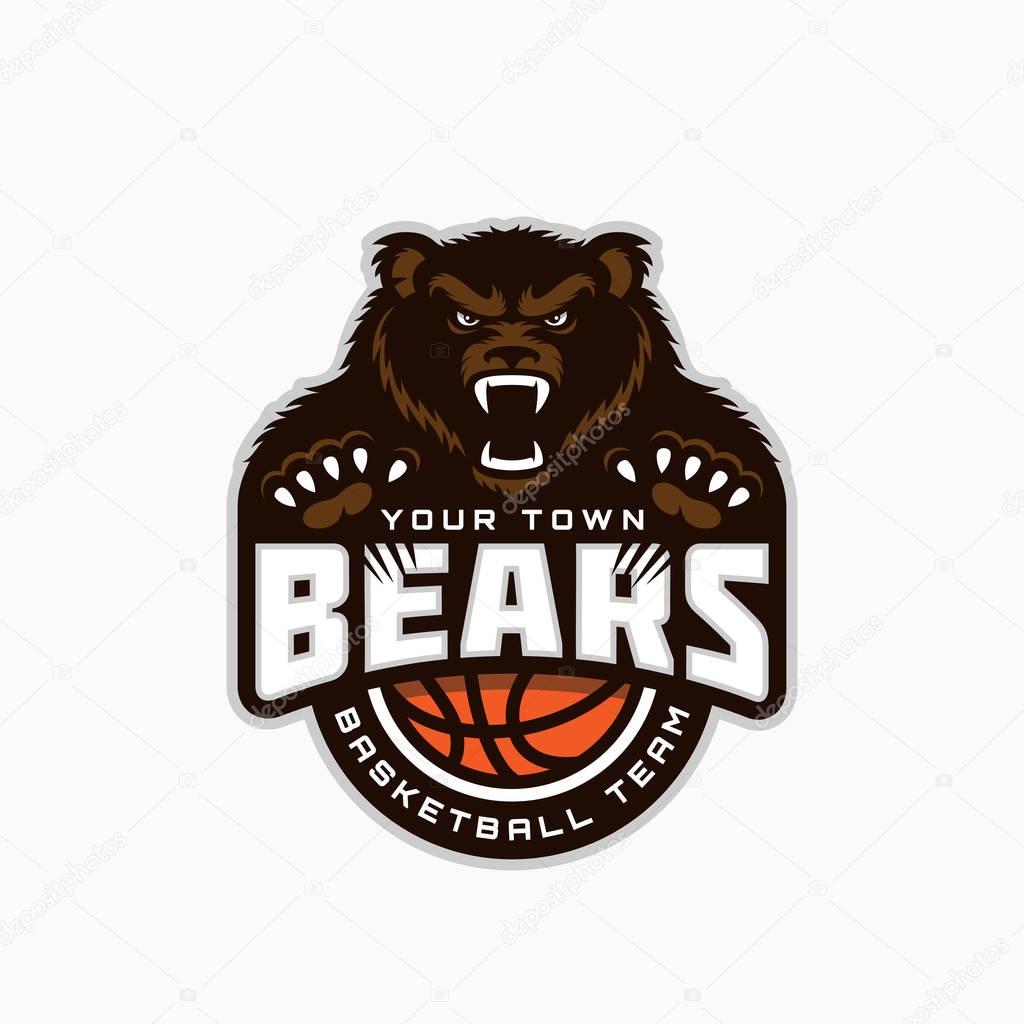 Bear mascot for a basketball team on a white background. Vector illustration.