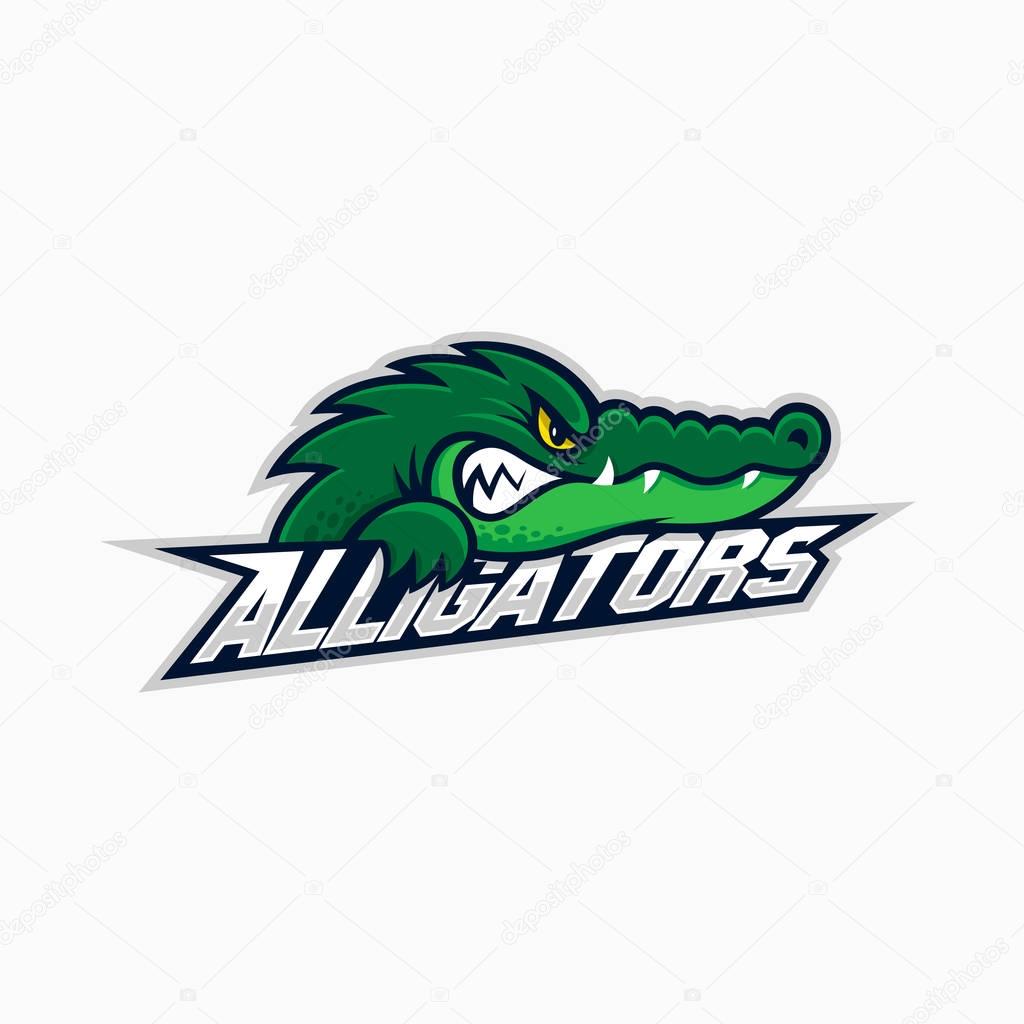 Alligator mascot for a sport team on a white background. Vector illustration.