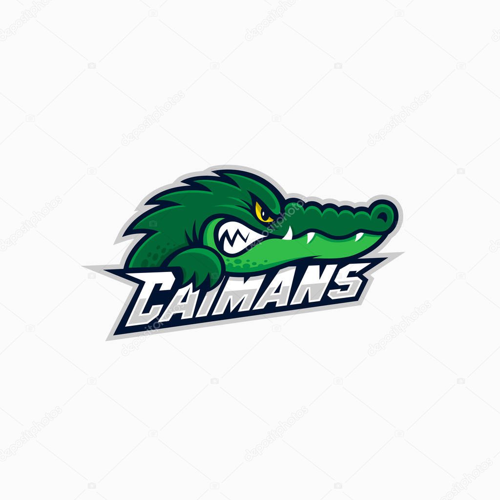 Caiman mascot for a sport team on a white background. Vector illustration.