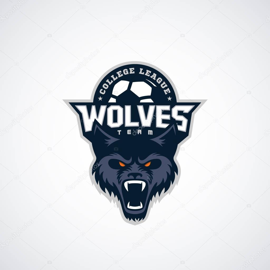 Wolf mascot for a soccer team on a white background. Vector illustration.