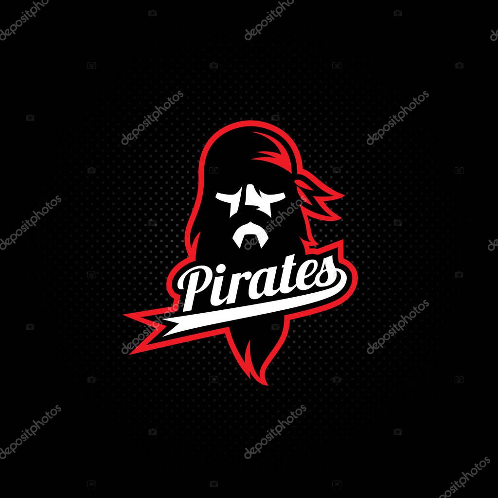 Pirate logo template design with a title on a black background. Vector illustration.