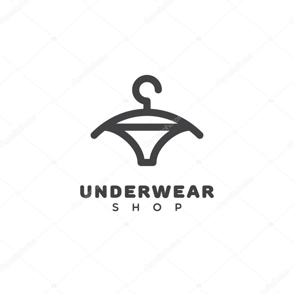 Underwear shop logo template design with a hanger. Vector illustration.