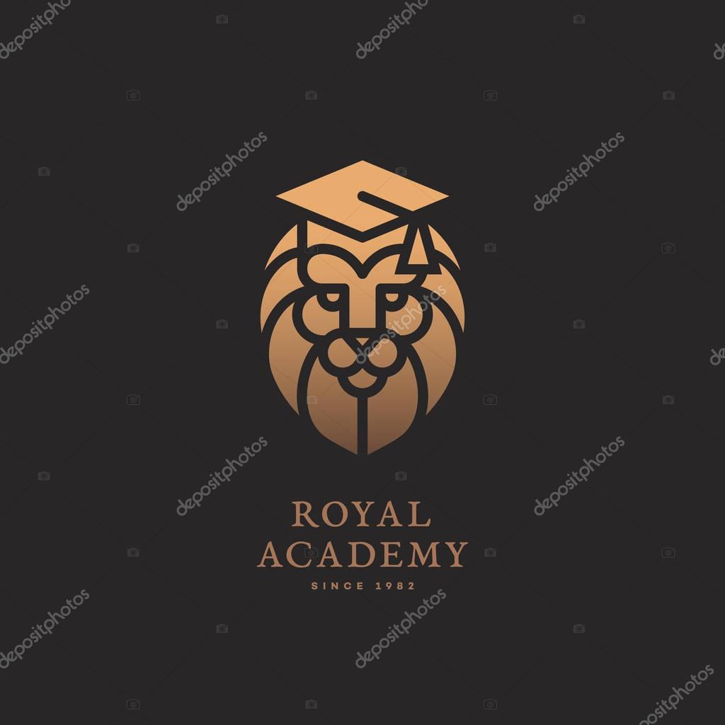 Golden lion logo template design for schools, colleges, universities, academies and other education organizations. Vector illustration.