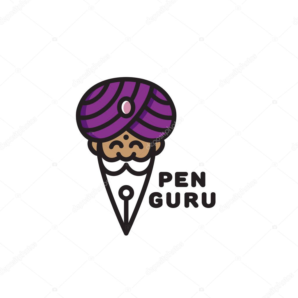 Colored pen guru logo template design. Vector illustration.