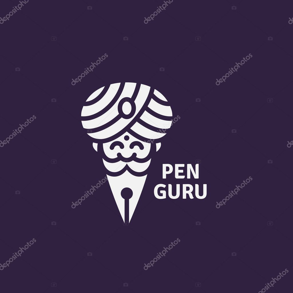 Pen guru logo template design. Vector illustration.
