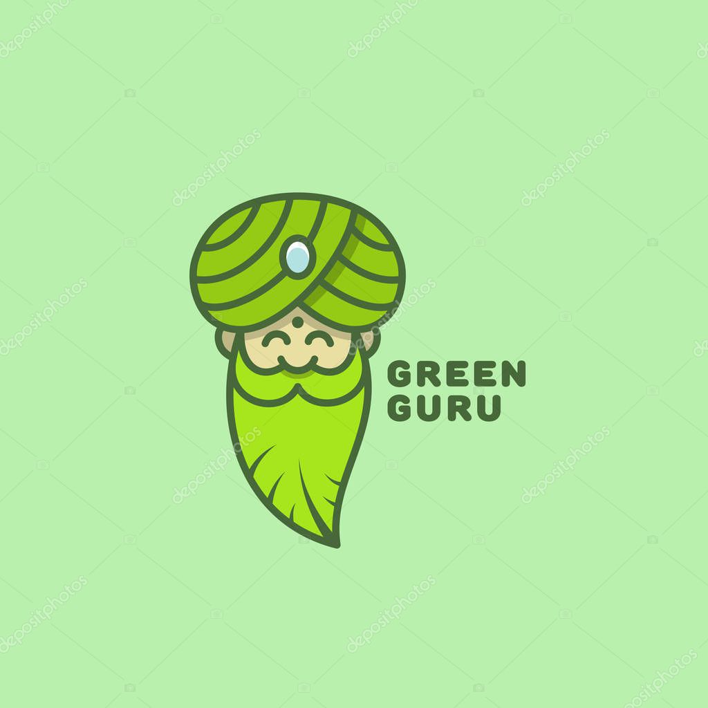 Colored green guru logo template design. Vector illustration.