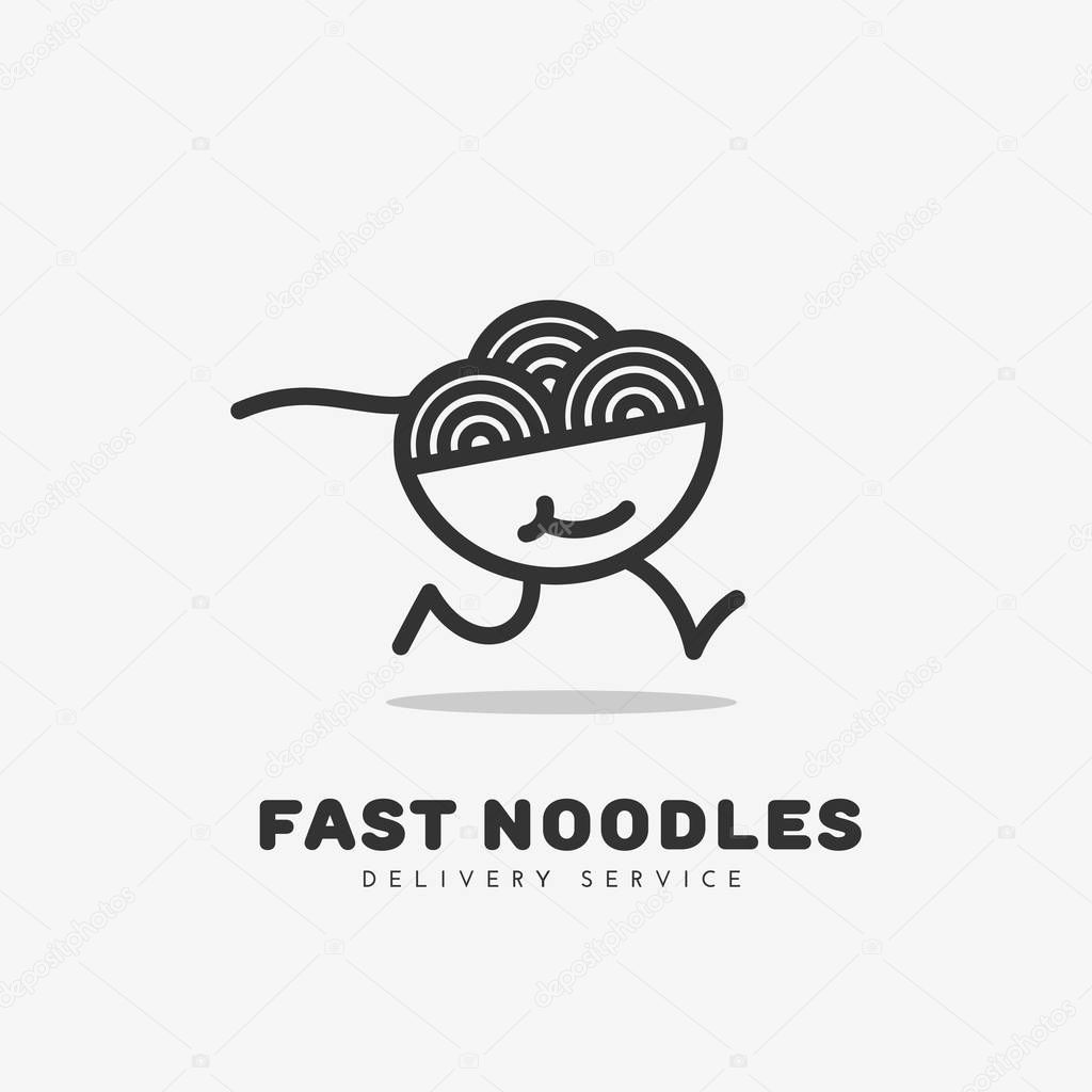Fast noodles logo template design in linear style. Vector illustration.