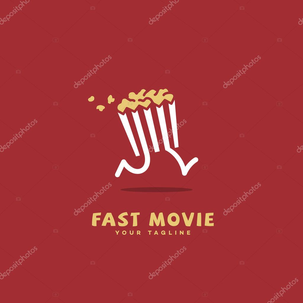 Fast movie logo template design on a red background. Vector illustration.