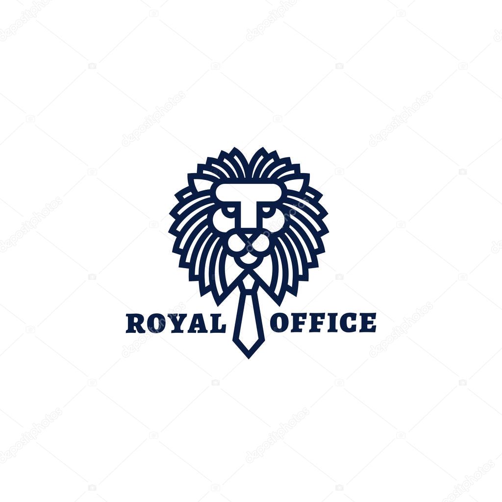 Lion with tie logo template design in linear style. Vector illustration.