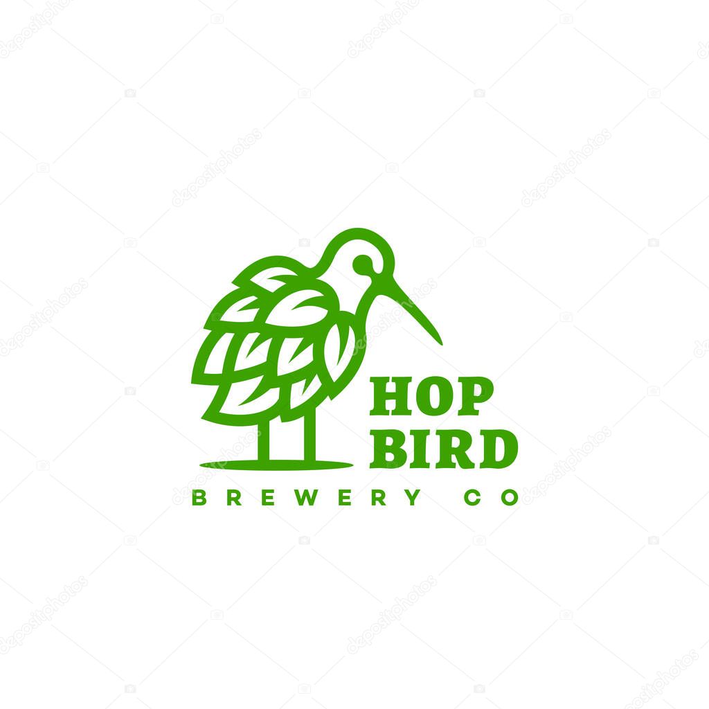 Hop bird logo design template with stylized kiwi. Vector illustration.