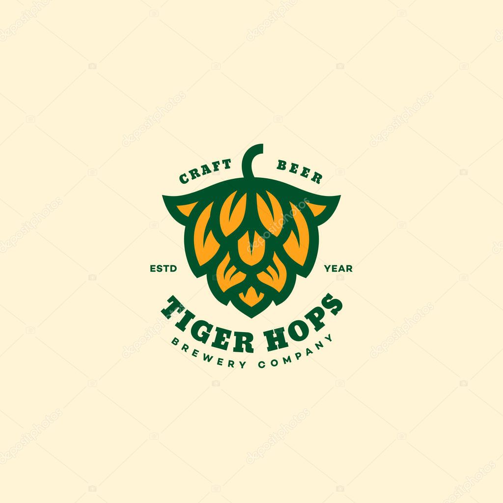 Tiger hops logo design template with stylized hop. Vector illustration.