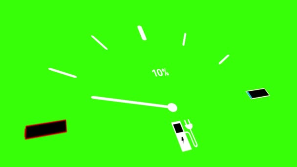 Panel de animación gráfica de la carga de la batería del coche eléctrico en primer plano en la pantalla verde para reemplazar el fondo — Vídeo de stock